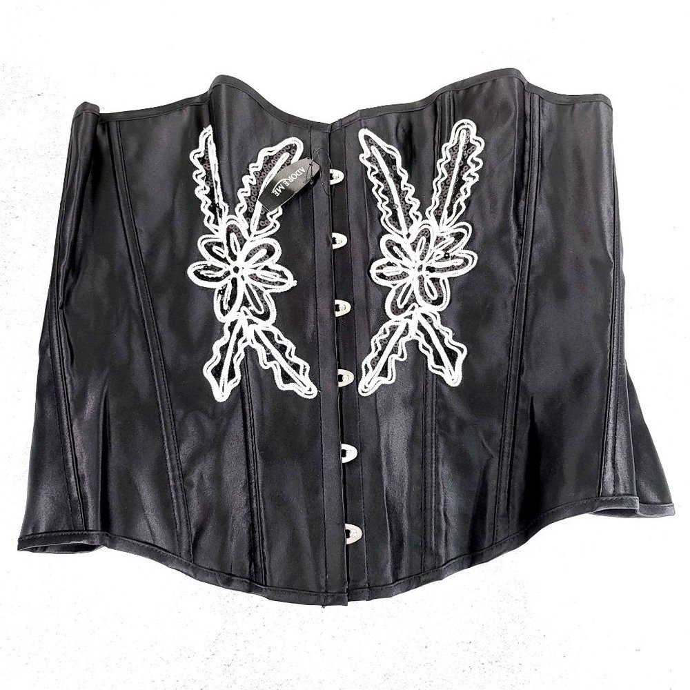 ADORE ME Black Corset PLUS SIZE 2XL XXL Lace Up Floral Beaded Lace Sparkle NEW